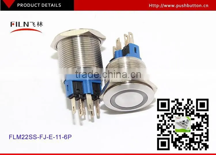 22mm flat round stainless steel 6v white blue red green 3v 5v 6v led light illuminated push button switch with pilot light