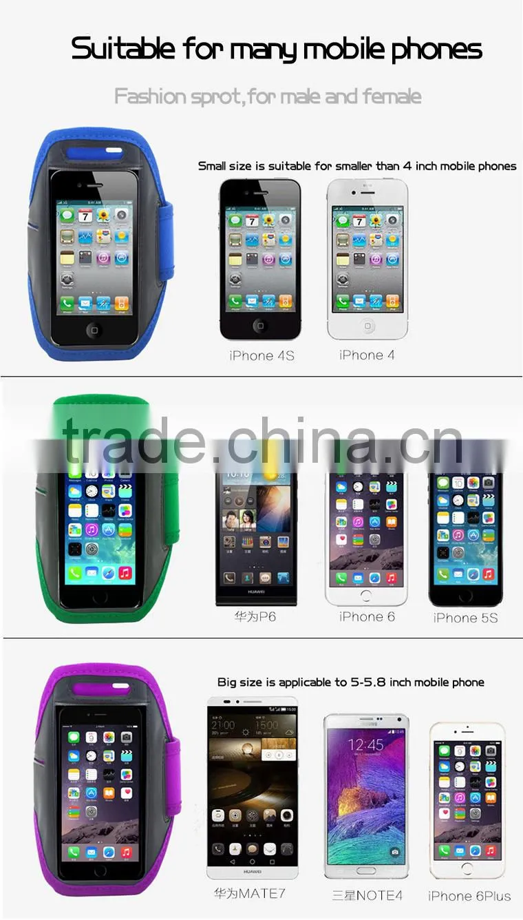 Waterproof mobile phone neoprene armband for running lycra armband LED armband case with key holder