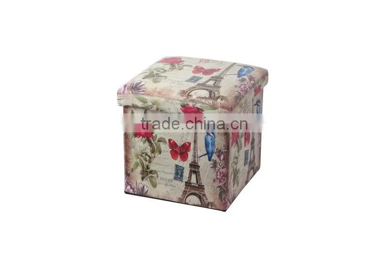 Eiffel Tower Printed Storage Ottoman , Eco-friendly PVC Stool Using for Storage and Seating
