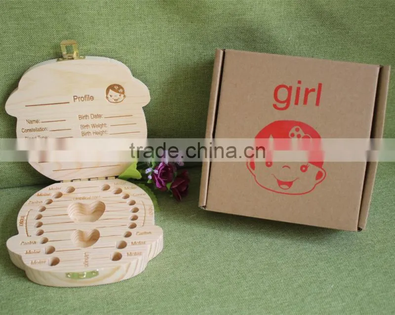 Unique christmas gifts Custom Children toy organizer storage Baby milk Teeth laser Wooden growth memory tooth gift packing box