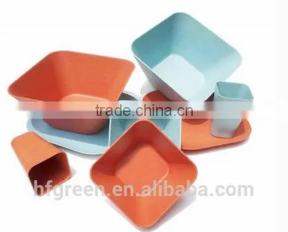 biodegradable bamboo fiber dinnerware sets with plate(L),plate(S),bowl and cup