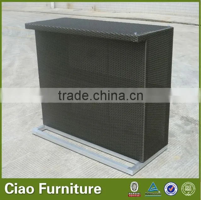 synthetic rattan bar table with glass top