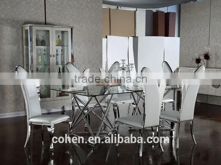 Cohen furniture factory direct sale modern glass top dining table and chair/restaurant table for stainless steel furniture