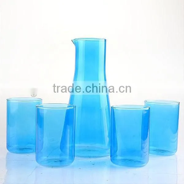 2016newest print the blue 1L glass decanter with 400ML glass water color wine glass set