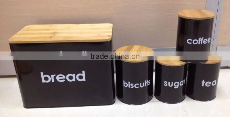 New Bread Box and Canister Set with Bamboo Lid