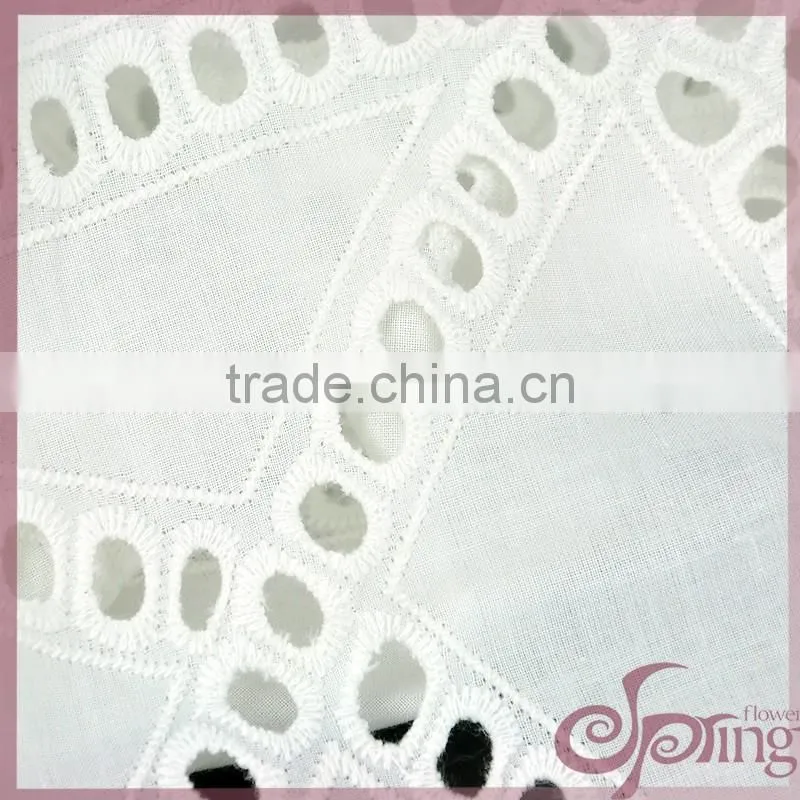 Geometric cotton embroidery fabric, hollow out embroidered metallic cotton lace fabric
