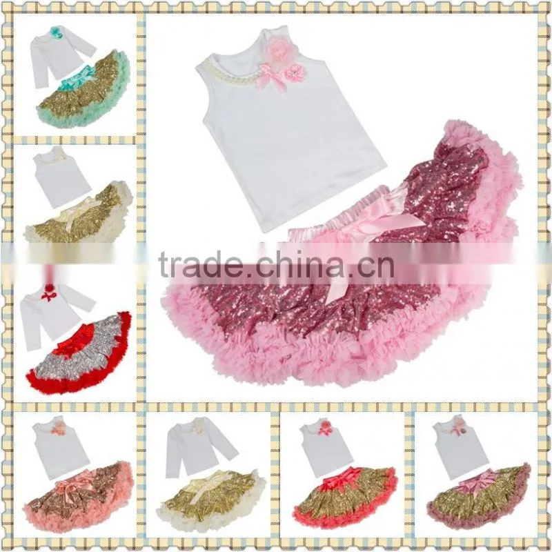 spring and autumn children dress wholesale sequin pettiskirts set