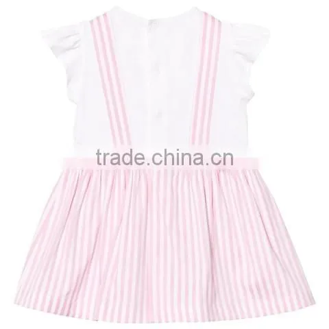 New arrival kids clothes frocks design 100% cotton pink stripe latest children girl dress