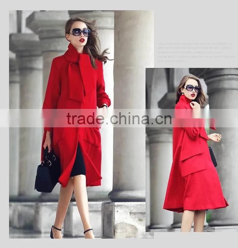 100% hand made fashion red color design winter women coat
