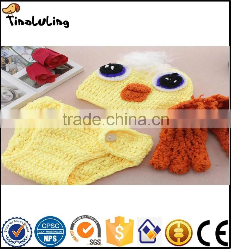 Duck Crochet Quality 3pcs Yellow Outfits Hat+Diaper+Shoes Photographie Props For Newborn Baby Suits