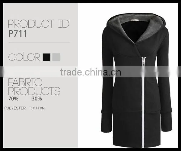 hot sale cheap fashion solid long sleeve life wear thick women long sexy girl hooded sweatshirt