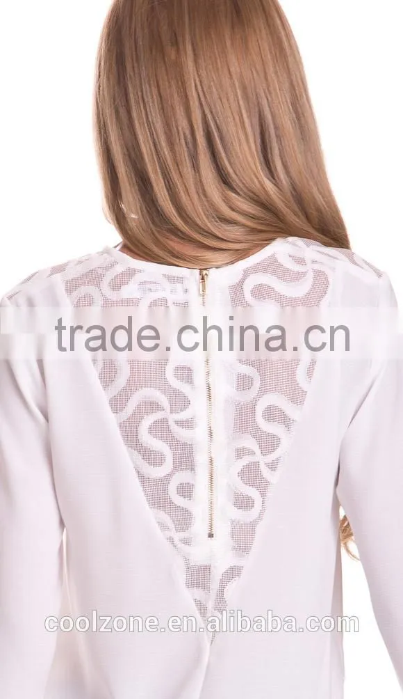 100%Polyester long sleeve woman blouse 2015,women tank tops in white