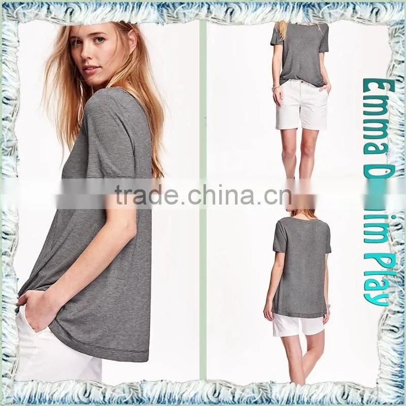 Hot Grey Stretch Soft Fabric Loose Fitness Womens Big Wide Neck Short Sleeve T-Shirts