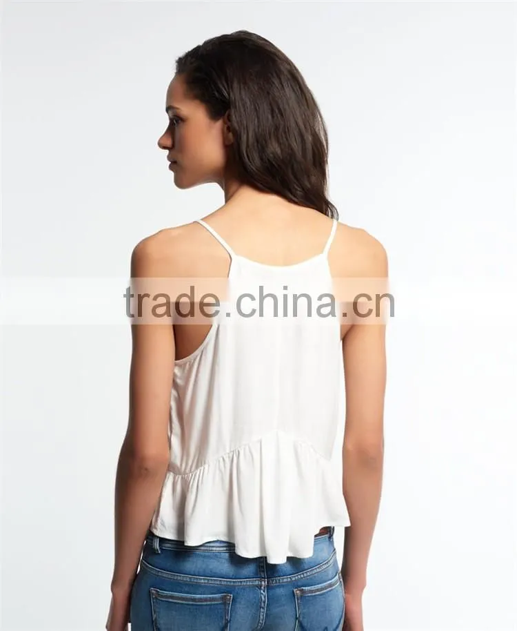 2016 Guangzhou Shandao Brand Name Bulk Wholesale Women Sexy Spaghetti Strap Loose White Chiffon Custom Crop Top