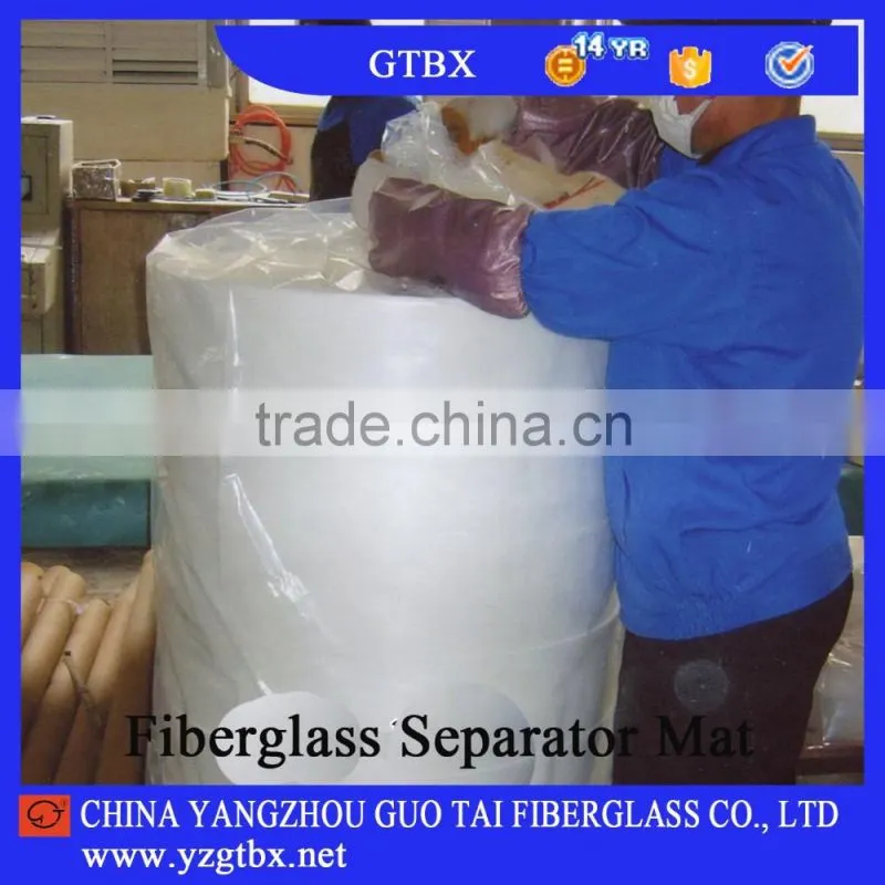 Fiberglass tissue for battery separator