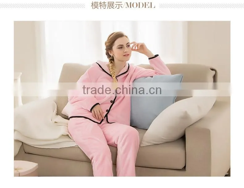 Perfect Qianxiu Cheap Hooded Design Pink Sexy Flannel Ladies Winter Nighty