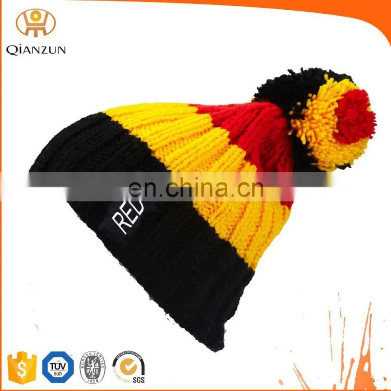 Custom Beanie Logo Red Hat With Yellow Stripe