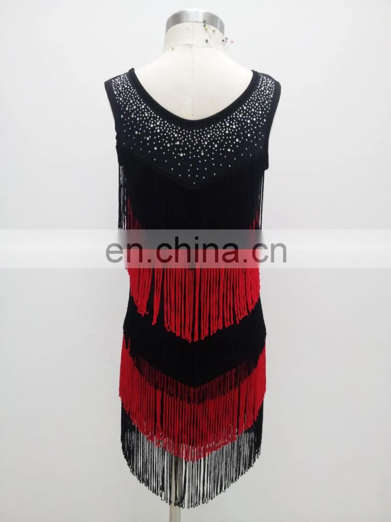Hot drill black and red tassel ballroom children kids latin dance costume dress ET-024
