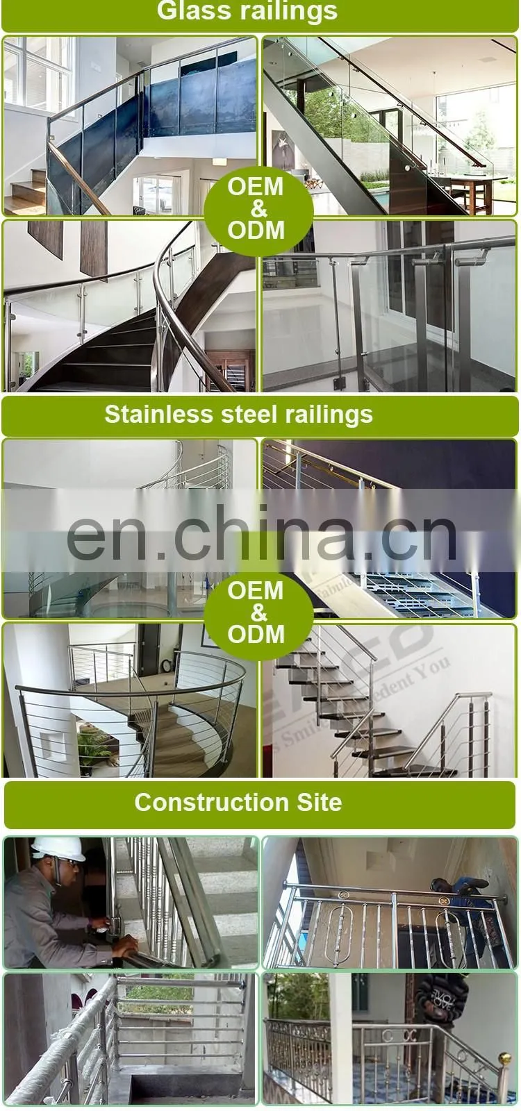 Modern custom design Indoor stair glass stainless steel railings price