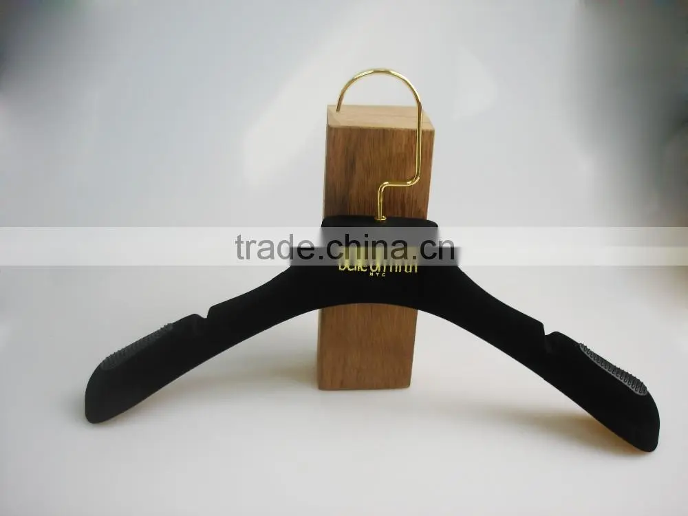 HA6997 gold stamping logo for hanger velvet plastic coat hanger