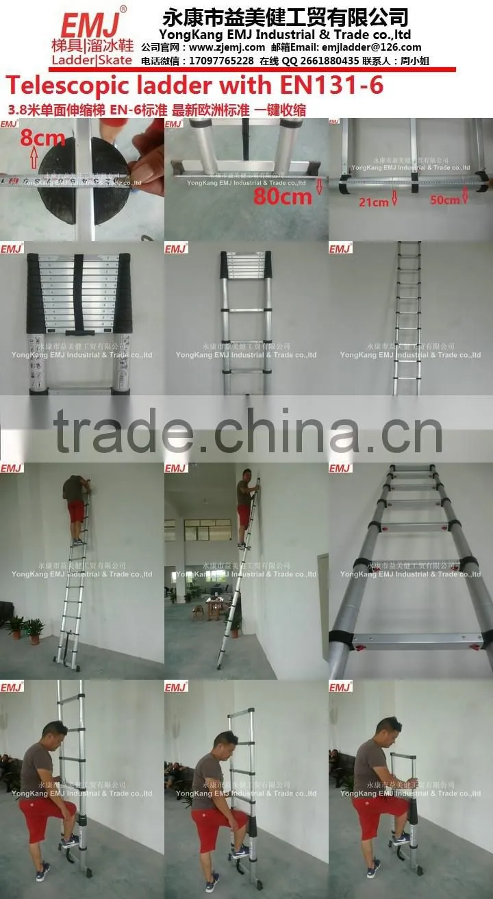 3.8m Single Telescopic ladder with EN131-6