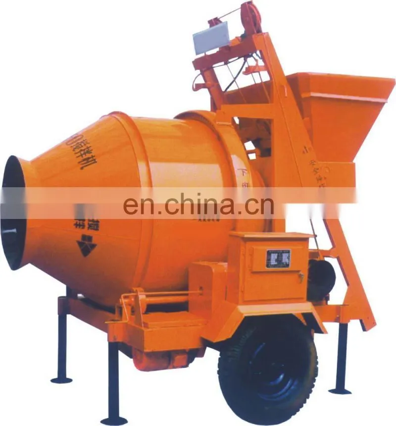 Concrete mixer drum machine with lift ladder An elevating concrete mixer for construction