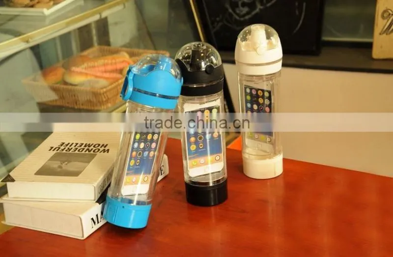 2 in 1 plastic water bottle with mobile holder 2 in 1 gym bottle