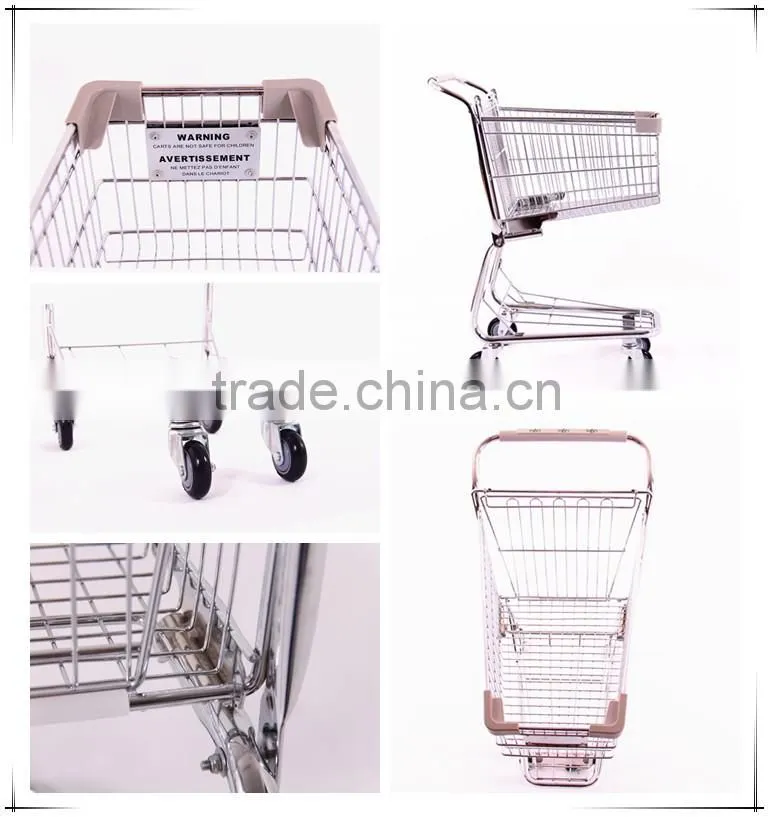Zinc plated metal shopping cart with wheels