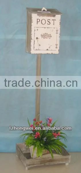Handmade Antique Vintage White Wooden Post Box/Mail Box,Free Standing