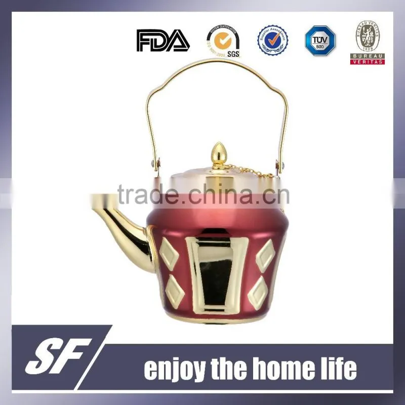 3 Pcs-Set Of Side Handle Arabian Stainless Steel Tea Kettle/Tea Pot Chromium And Gold Plating (SF-7809 SSG)