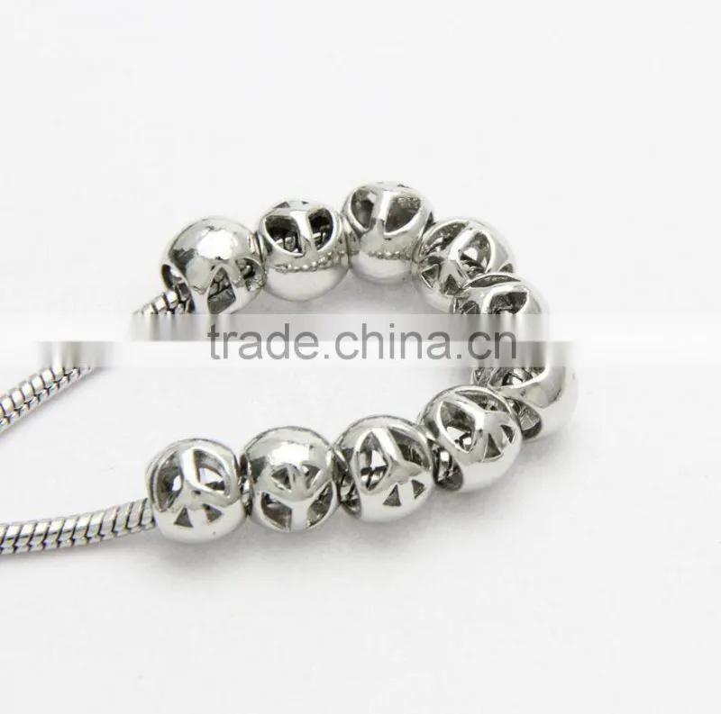Round Hollow Large Hole Metal Beads, DIY Zinc Alloy Necklace & Bracelets Beads Accessories
