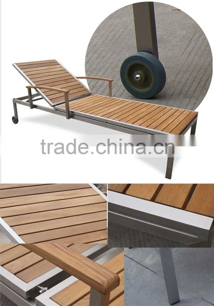 New Design Simple Leisure 1 Set Stainless Steel Teak Pool Luxury Chaise Lounge