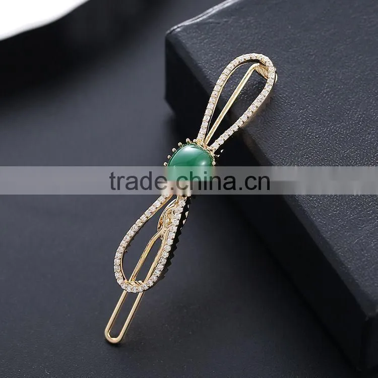Neoglory Accessories Beautiful Green and Blue Zircon Crystal Vertical Clip Hair Pin