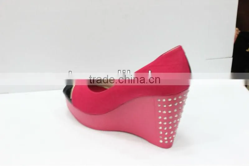 Latest design wedge high heel dress shoes peep toe