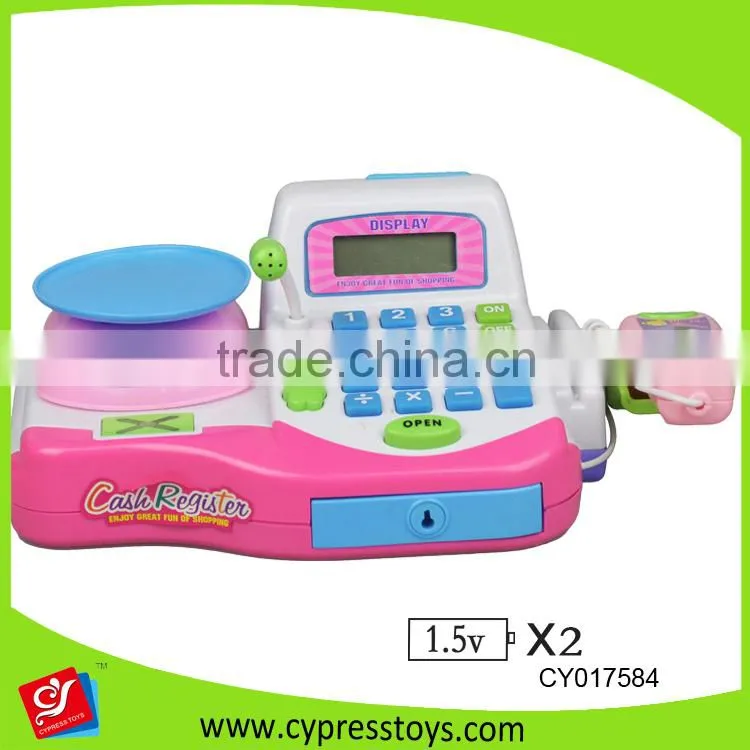 Electric flash musical cash register toy with food basket