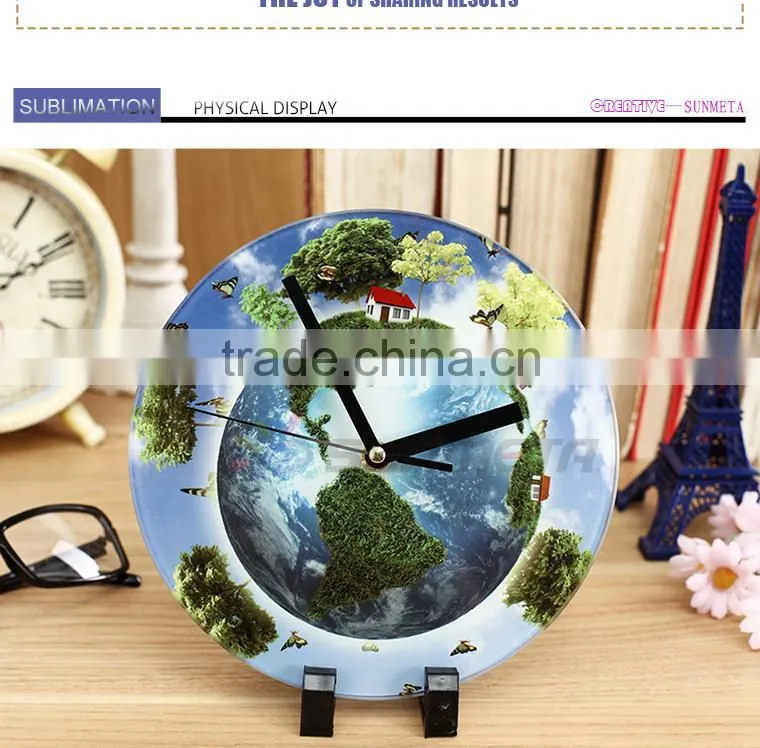 Sunmeta factory directly blank sublimation round shape glass photo frame with clock BL-27