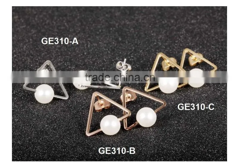 wholesale fashion jewelry triangle shape 18K rose gold plated pearl new earring designs for women