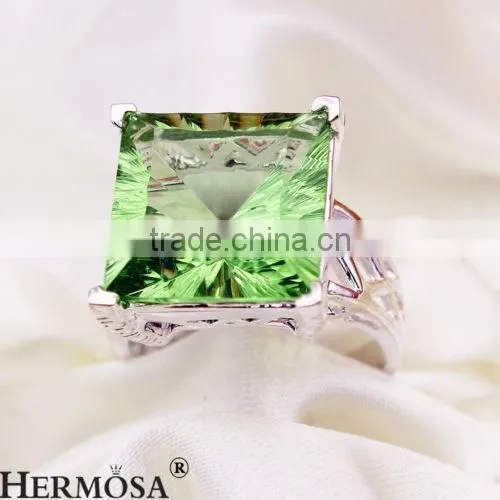 Top Quality Simple Design Green Topaz 925 Sterling Silver Gemstone Unisex Ring