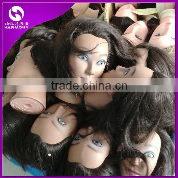 2015 cheap cosmetology salon human hair training head for hairdressers/100% human hair training doll head practice head