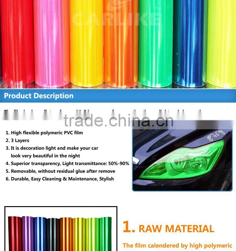 CARLIKE Fast Shipment Colored Car Headlight Tint Film PVC Vinyl
