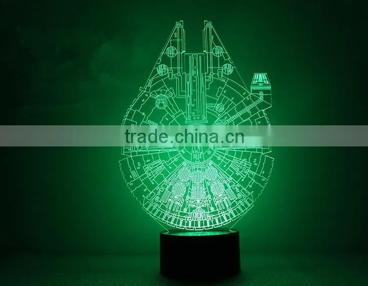 LED Holiday Lamp 3D Bulbing Light Millennium Falcon shape Light Color Changing with Touch button 3D led small Night Light