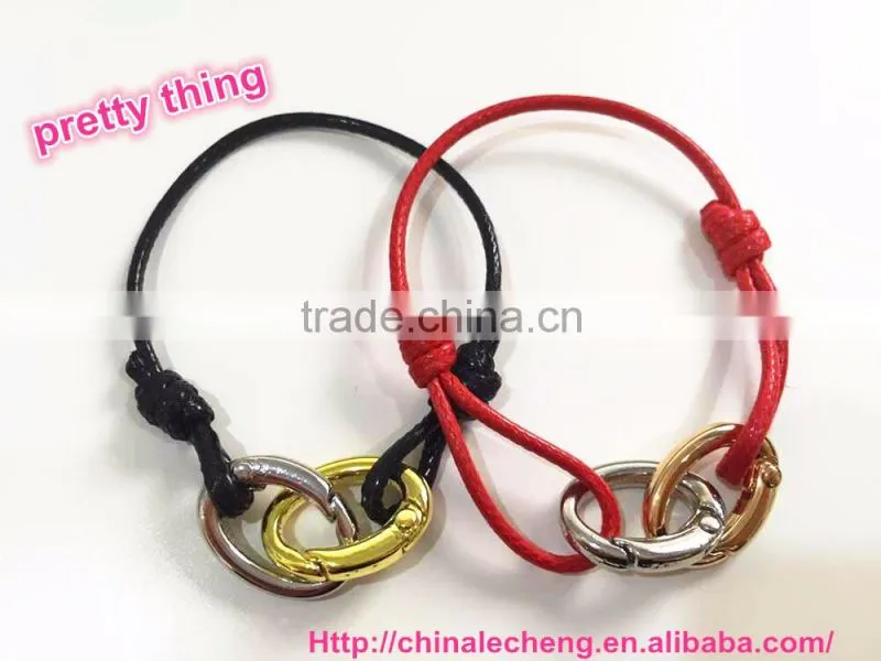 handmade red wax cotton string bracelet with copper rings closure for young ladies
