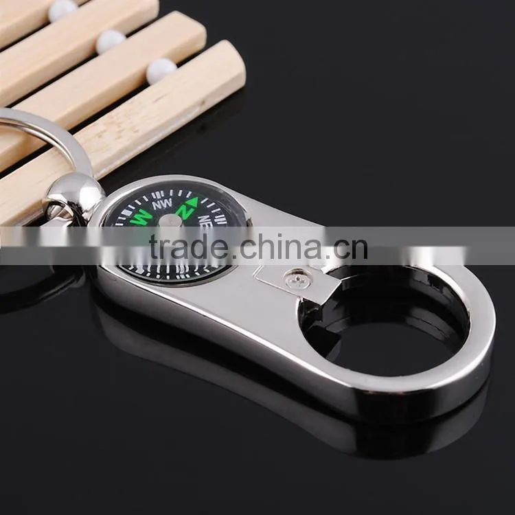 Beer company promotional gifts metal bottle opener keychain compass