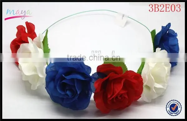 2015 Hot Sale Flower Girl's Flower Crown Halo Hair Wreath White/Blue/Red Flower Headband