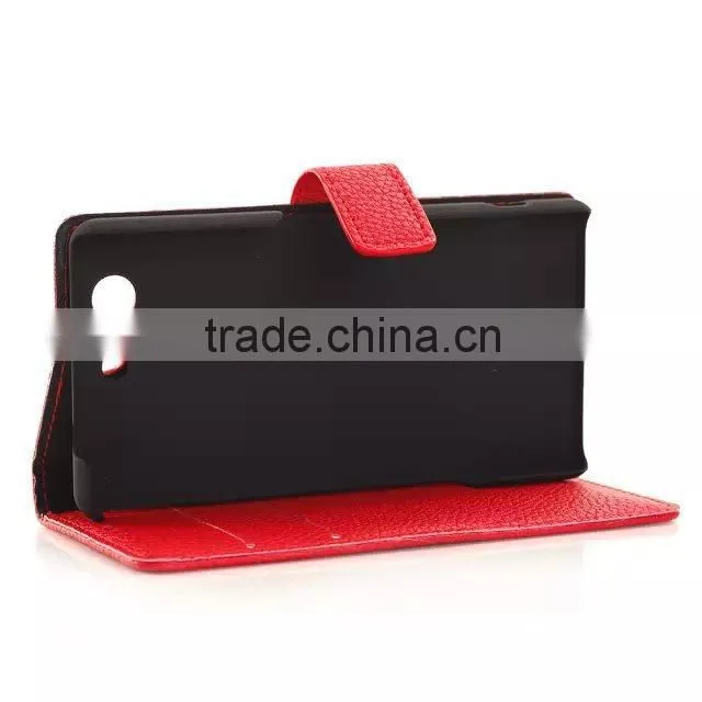 Hot selling Red Litchi wallet case for Sony Xperia Z3 mini