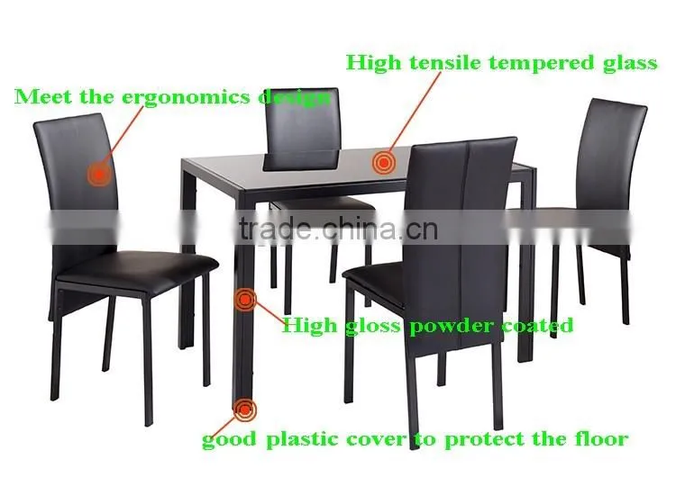 Hot! 1+8 table and chairs no folding heavy-duty modern black tempered glass dining table set
