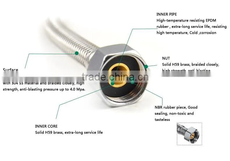 JOMOO 304 Stainless Steel Wire Braided Flexible Hose high temperature resisting hose H5371-050