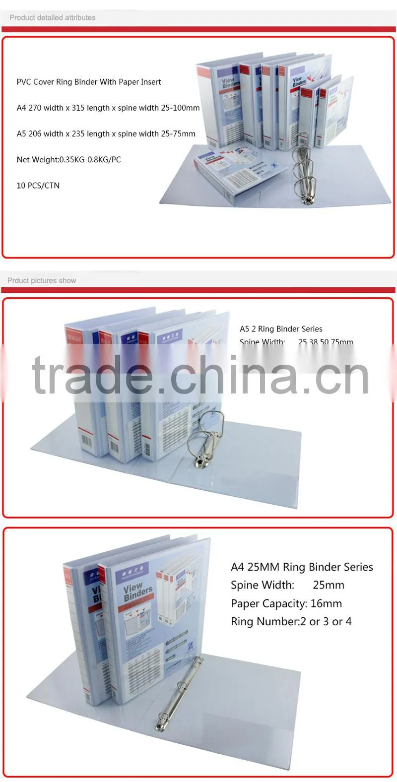 office stationery plastic ring binder with paper insert