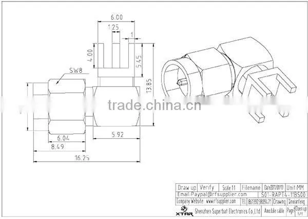 SMA pcb mount connector thru hole Plug right angle