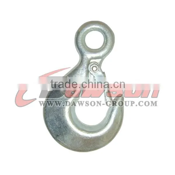 G80 eye sling hook with safety latch,forged eye hook for chain